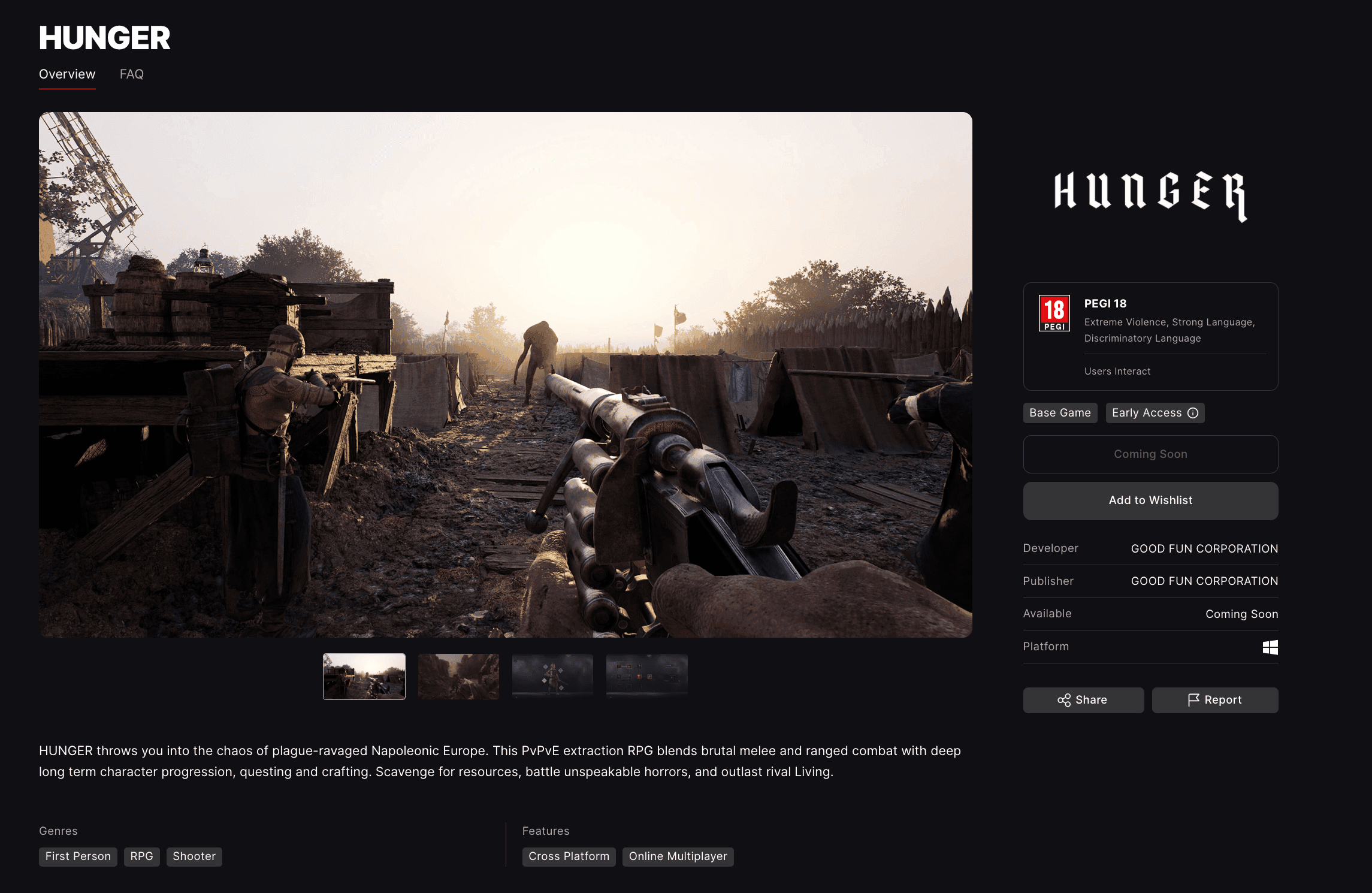 Hunger Coming to Epic Games Store