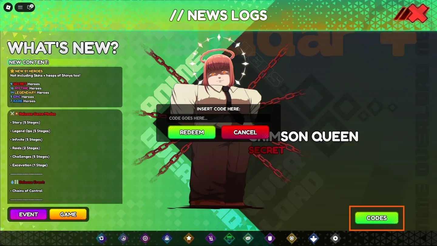 Active codes and their rewards