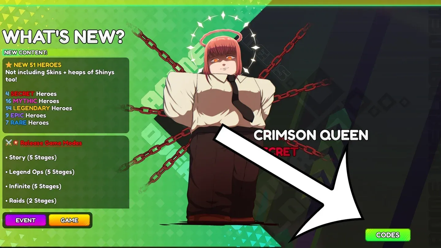 Codes redemption menu