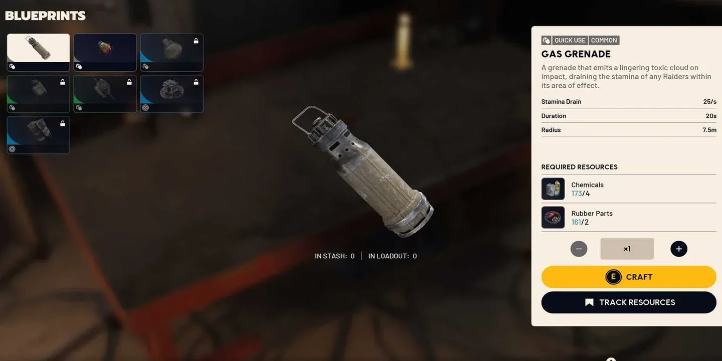 Blaze Grenade crafting screen