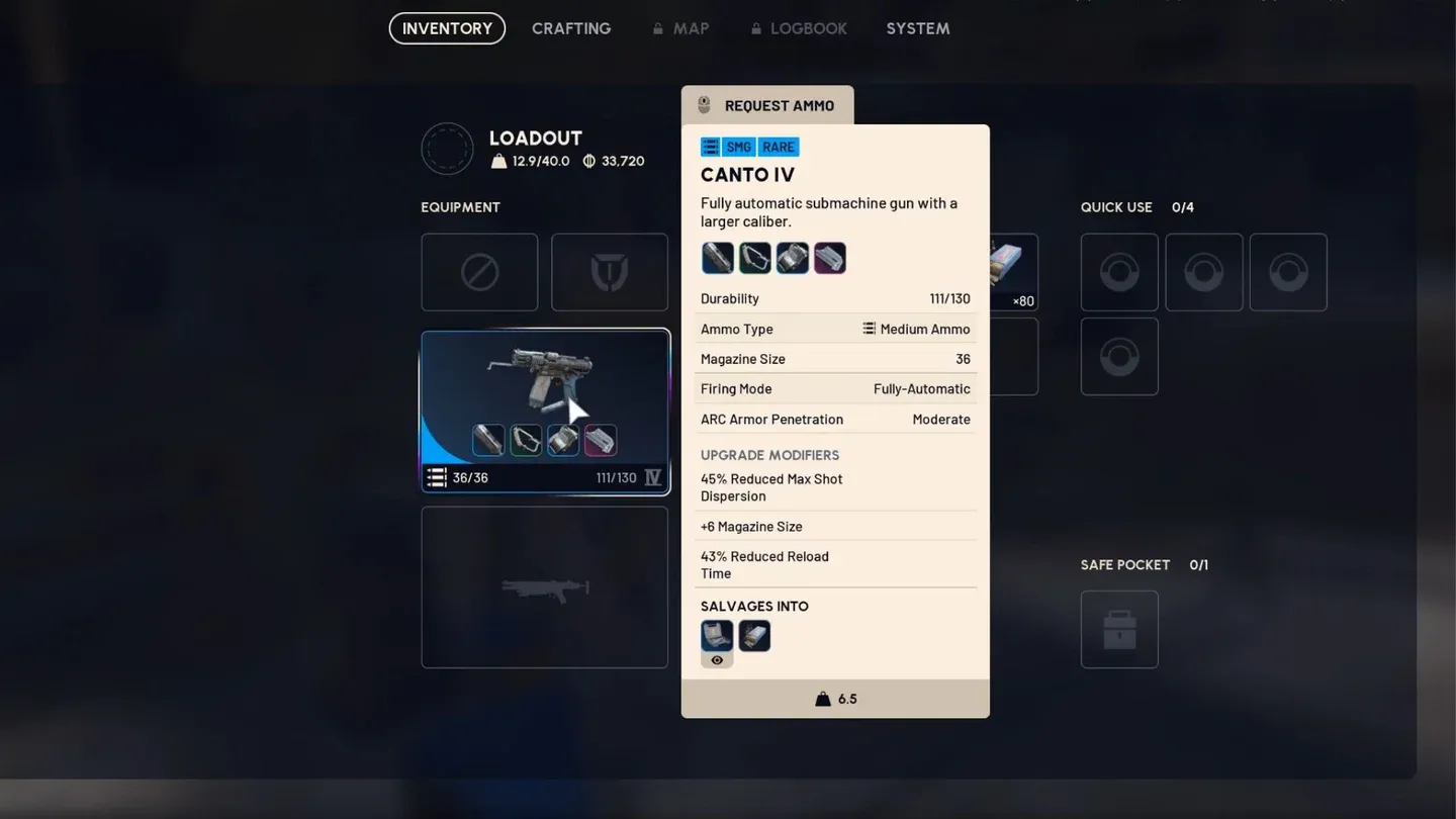 Canto SMG blueprint in crafting