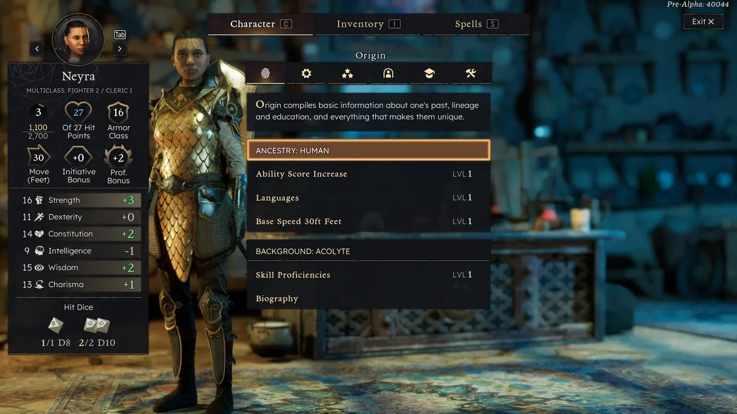 Solasta II class selection screen