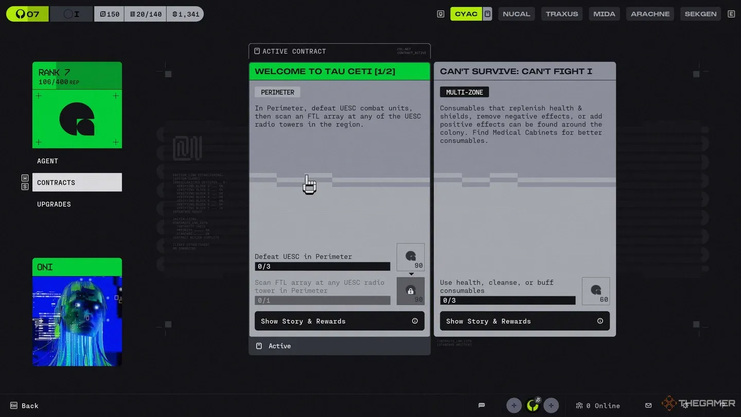 Faction contract reward screen