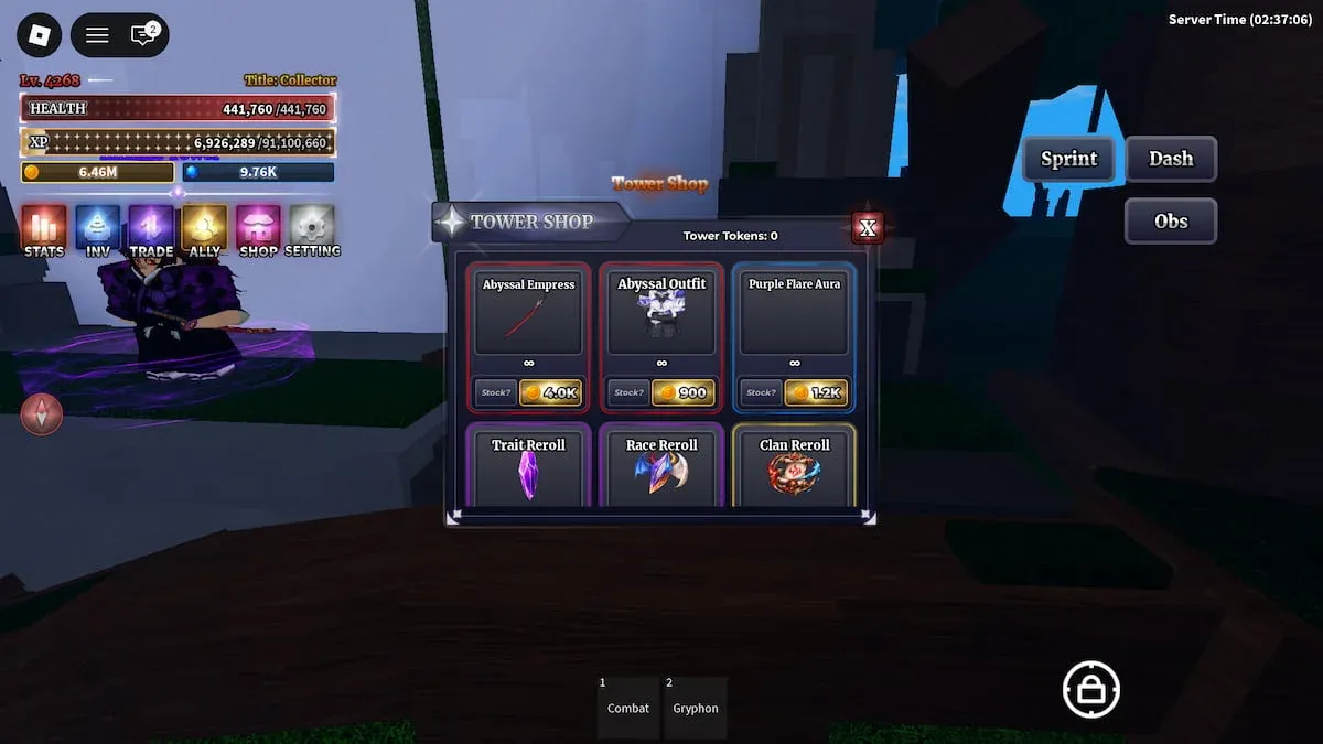 Tower Shop purchase screen