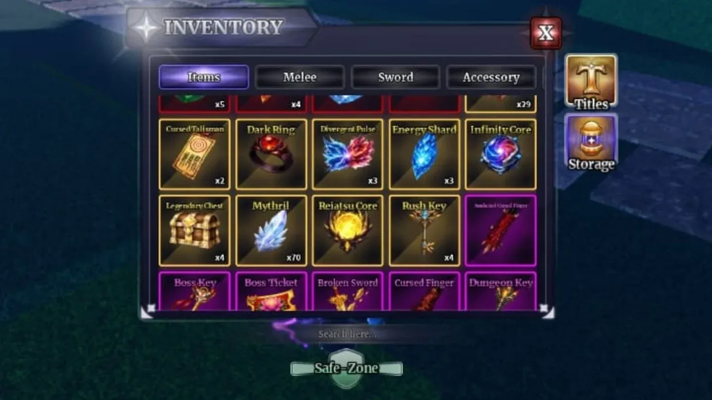 Accessories inventory tab