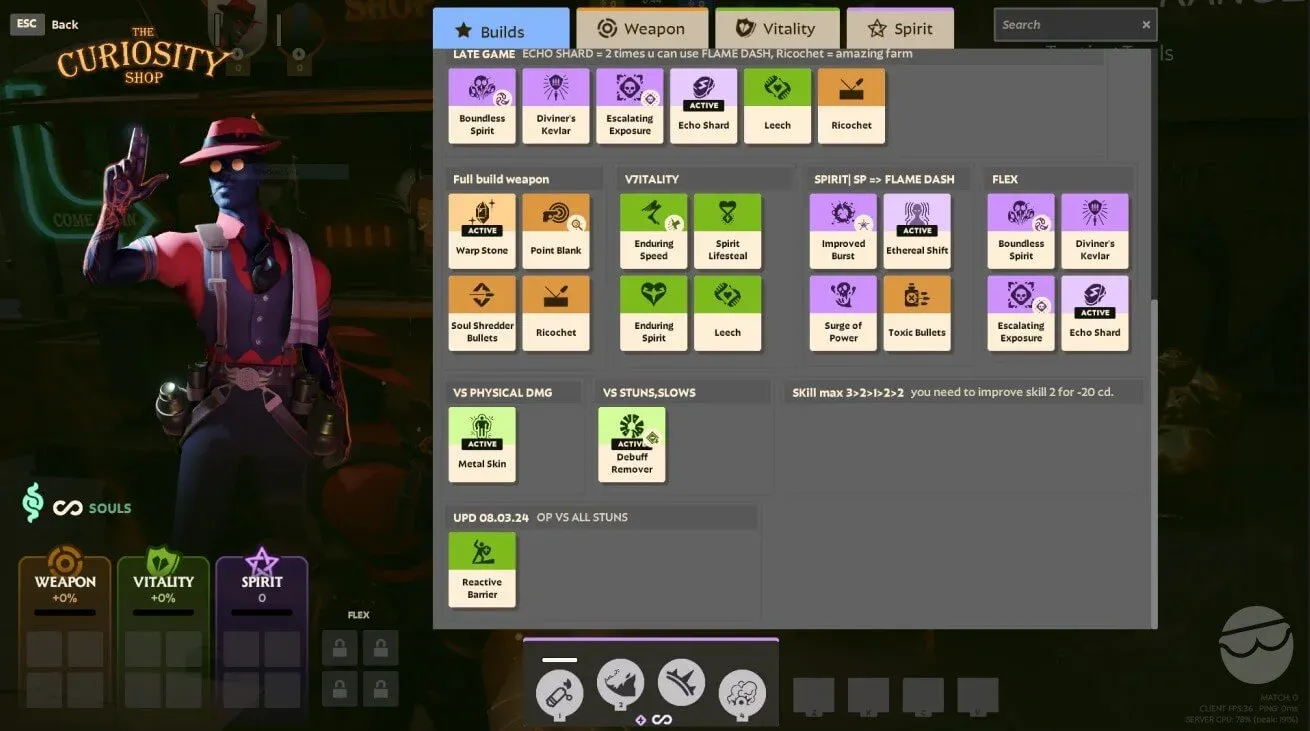Item shop build selection