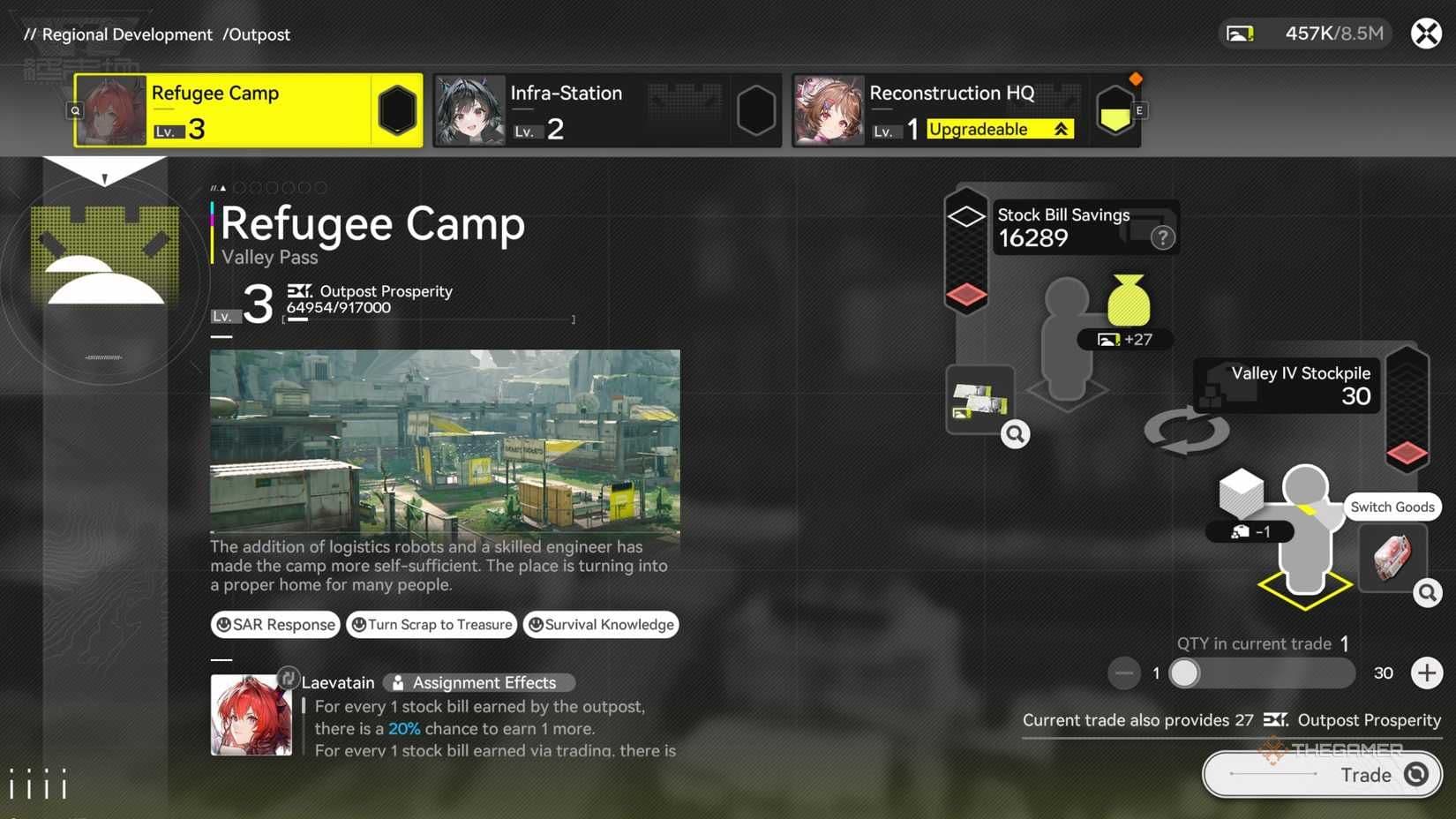 Menu de negociação do Outpost