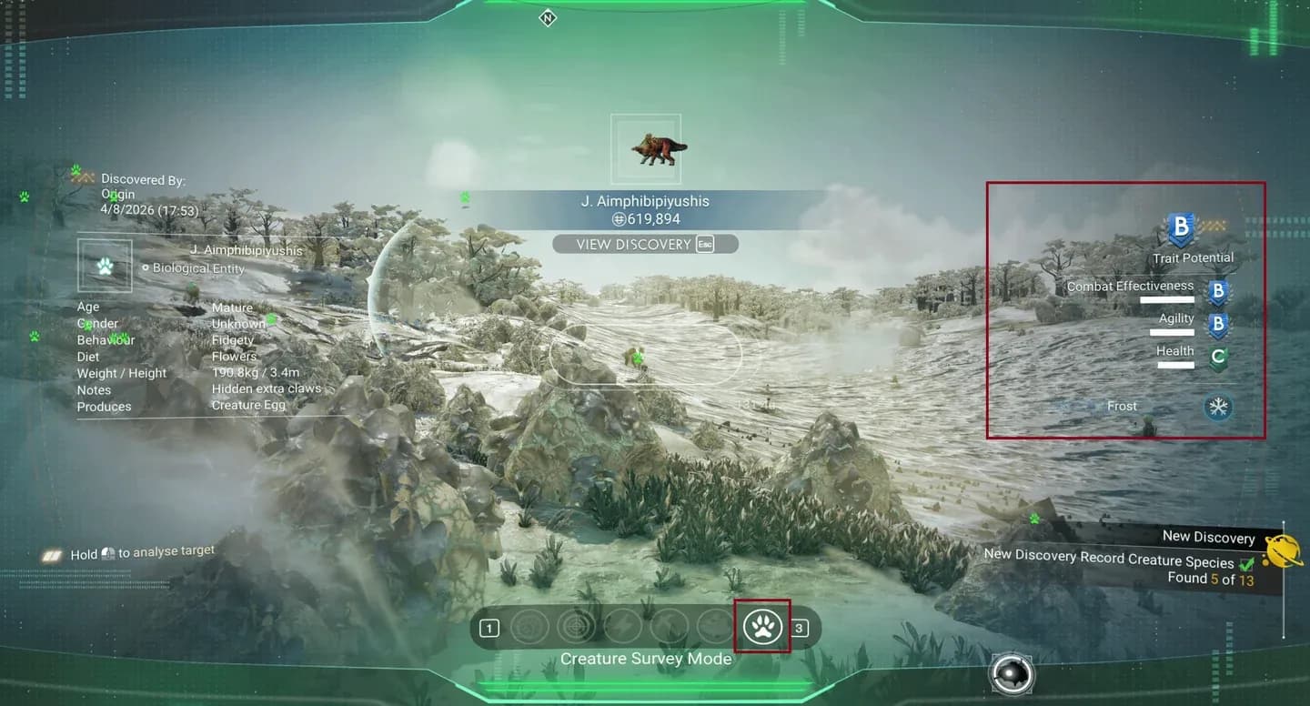 Creature Survey battle trait scan