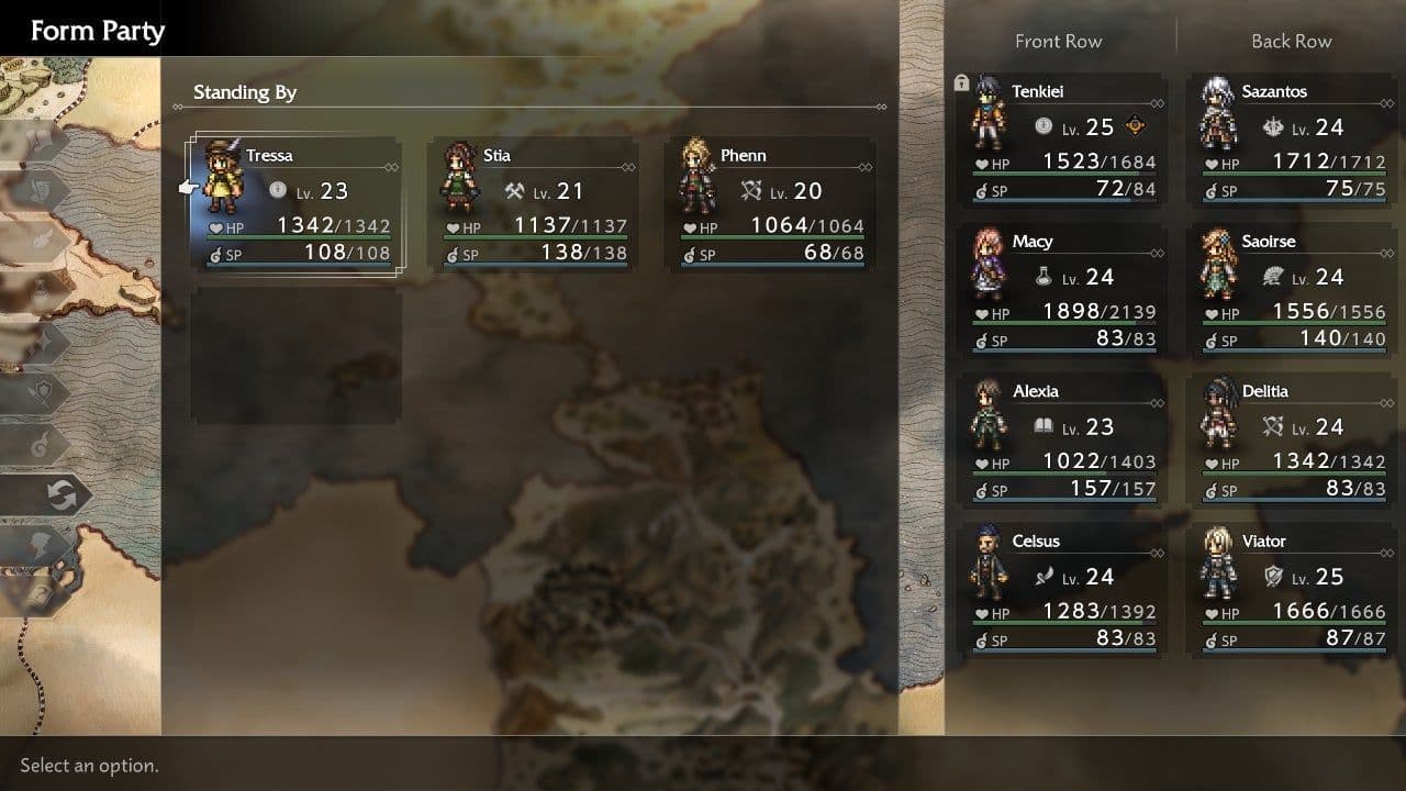 Eight-member party setup