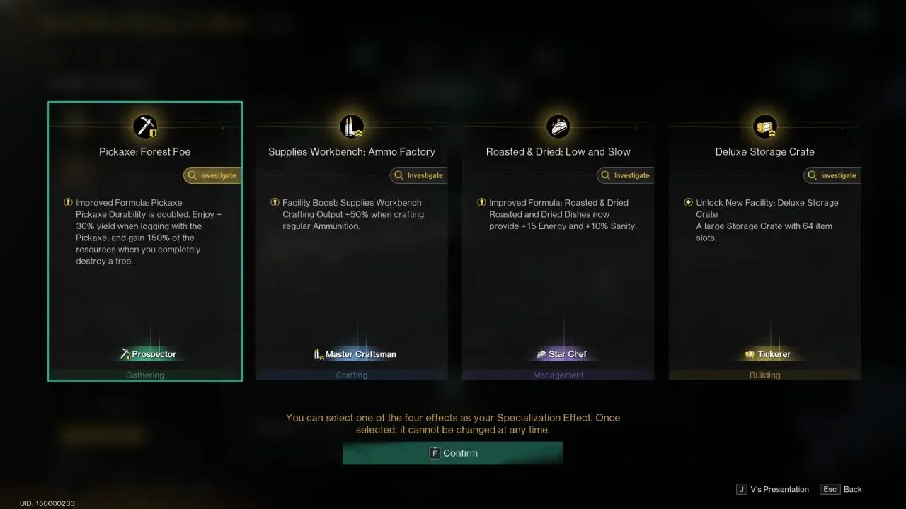 Specialization upgrade selection