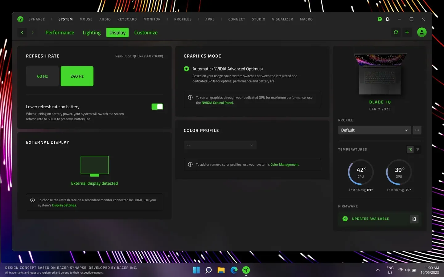 Synapse 4 audio settings panel