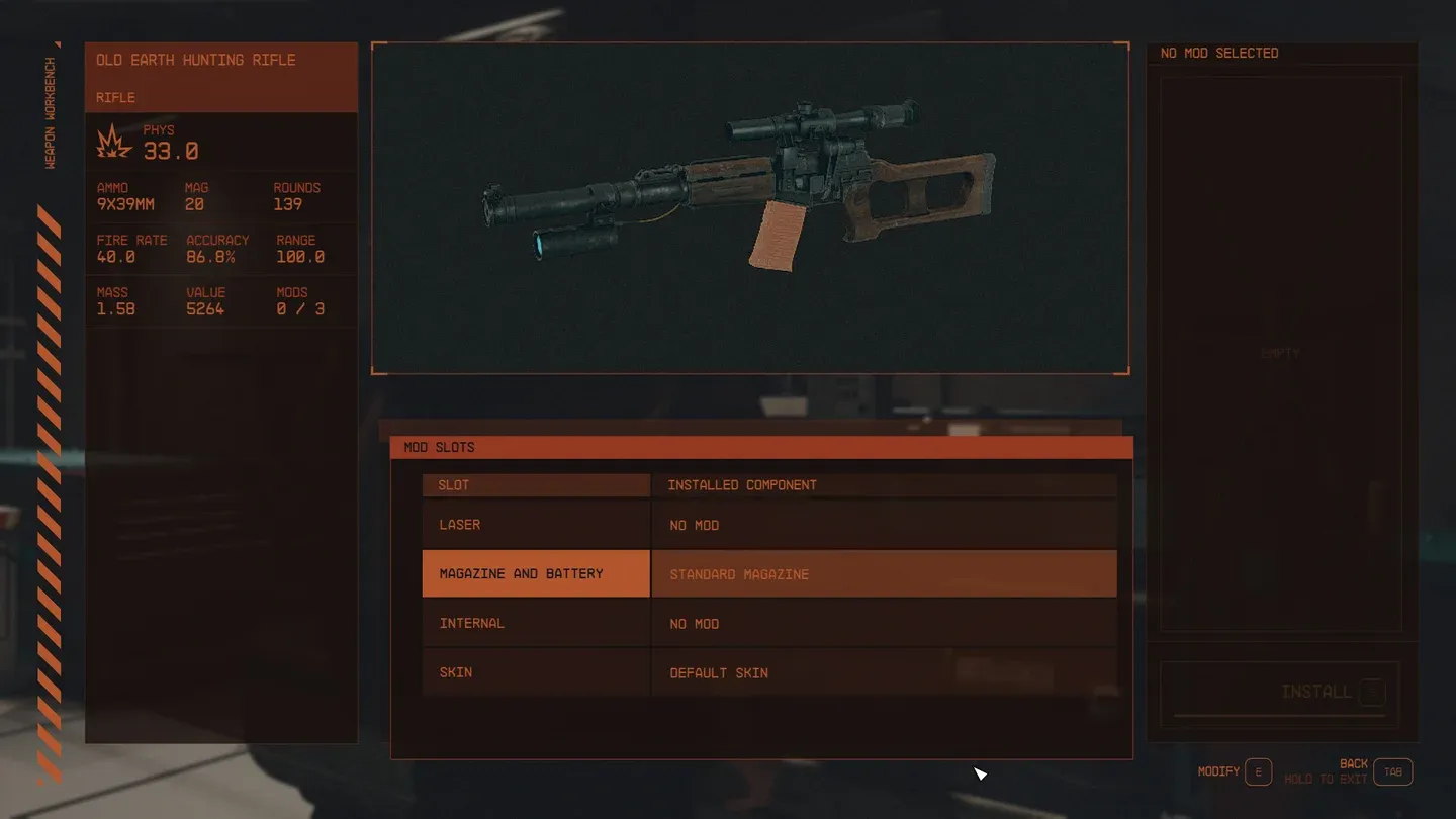 Weapon workbench mod screen