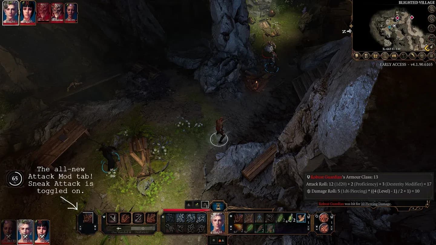 Output de dano do Ataque Furtivo