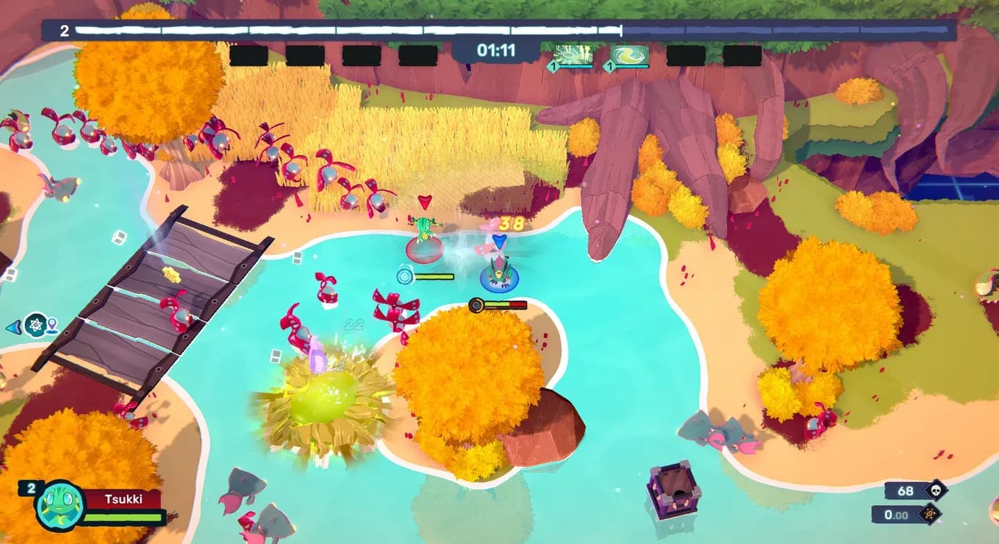 Three-player co-op in action