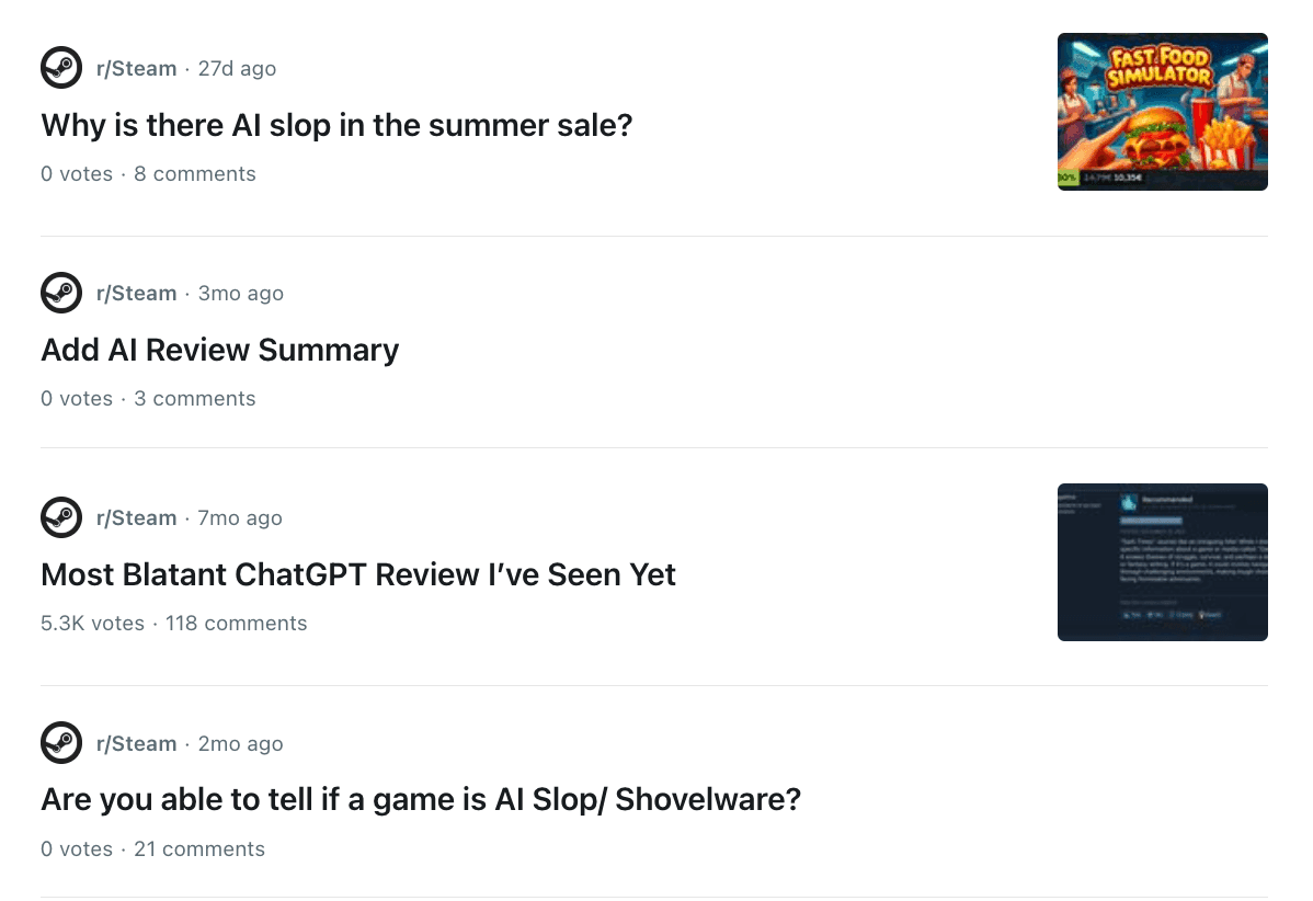 Steam Plagued by AI Reviews