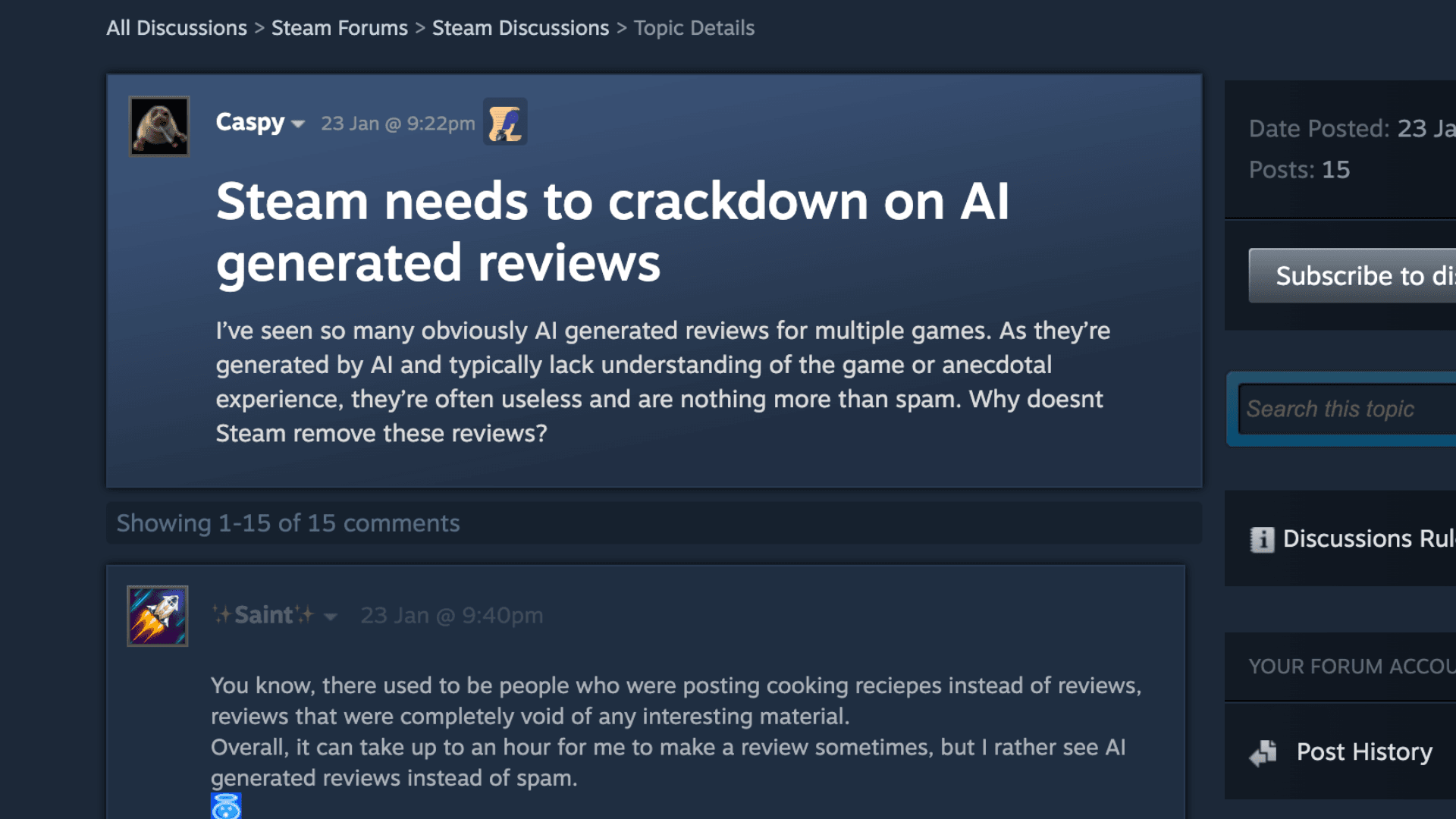 Steam Plagued by AI Reviews