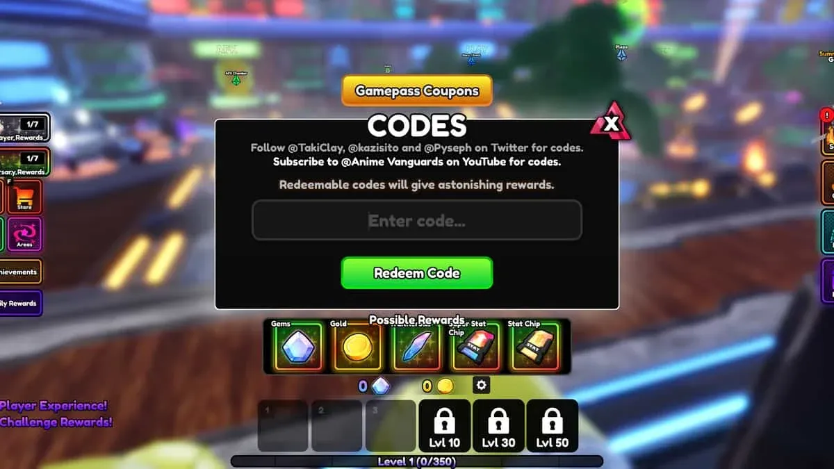 Code redemption screen