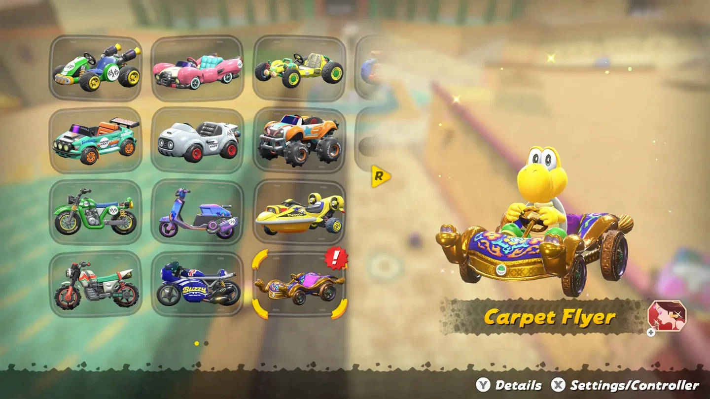 Schermata di selezione pilota e kart