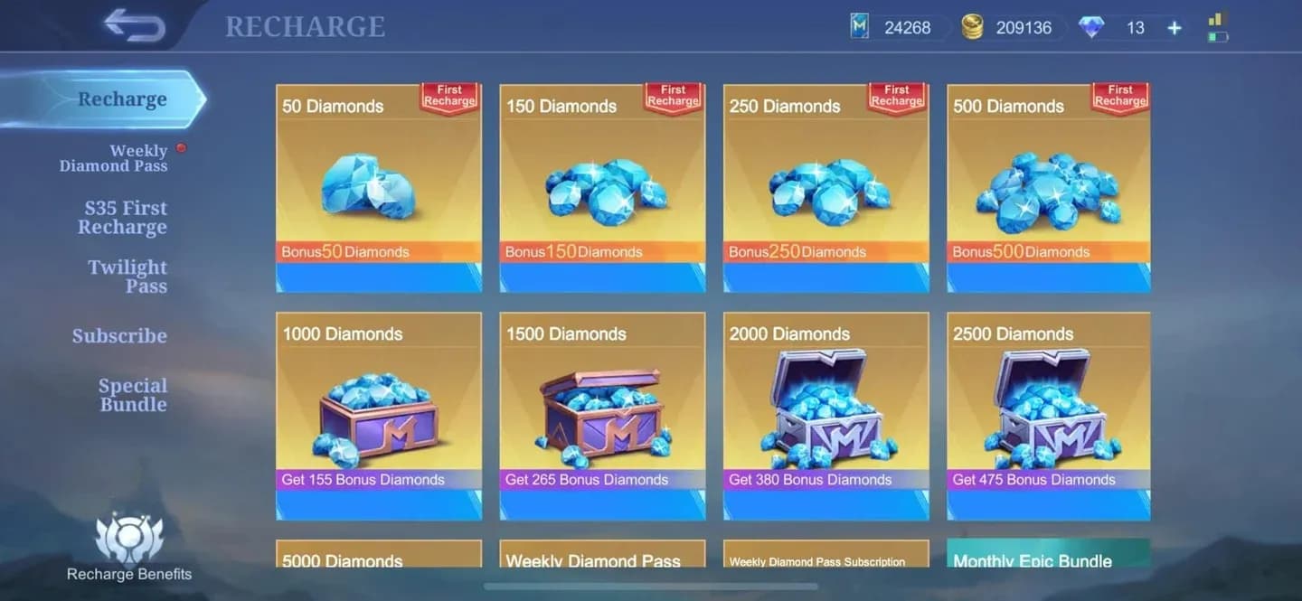 Diamonds reward screen MLBB