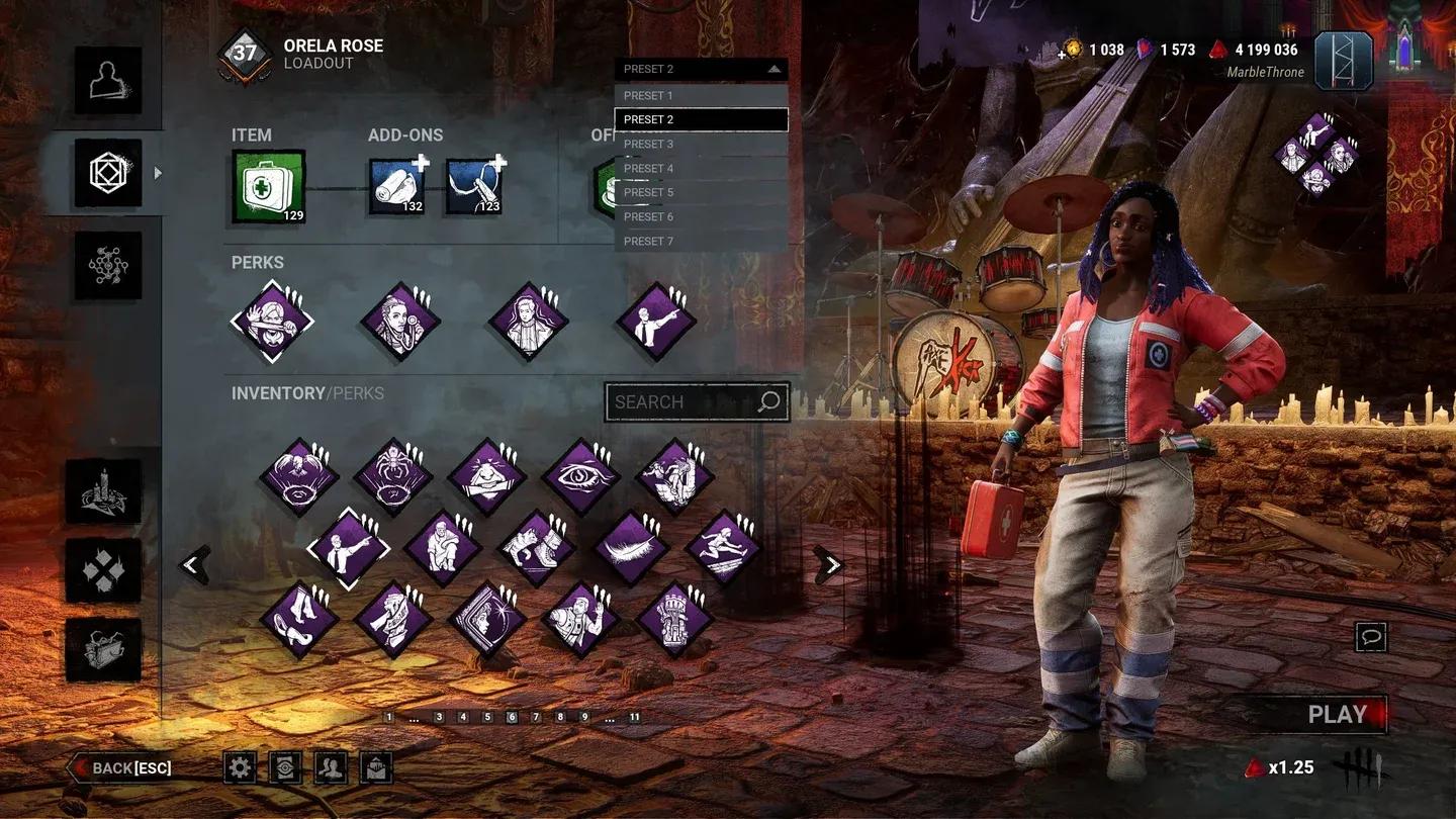 Perk loadout selection screen