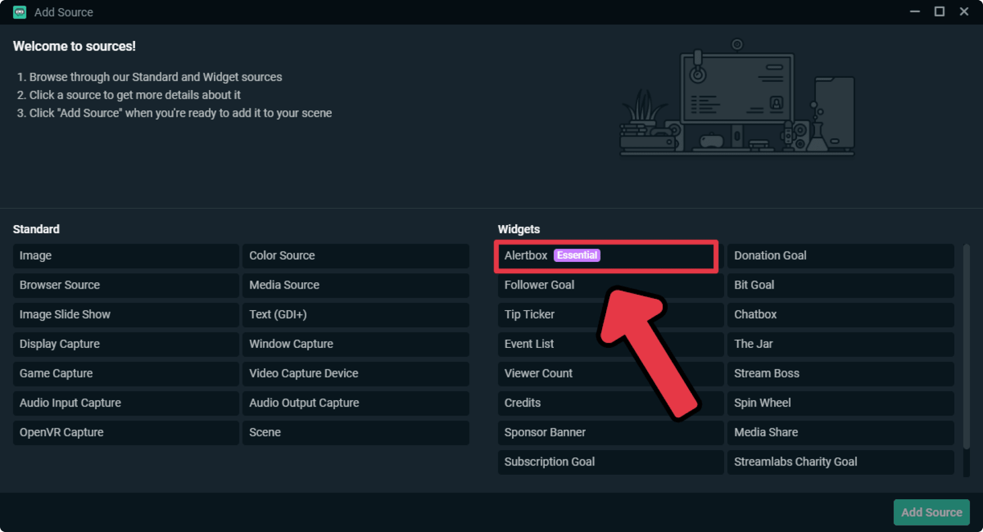 Adding Sources to Streamlabs