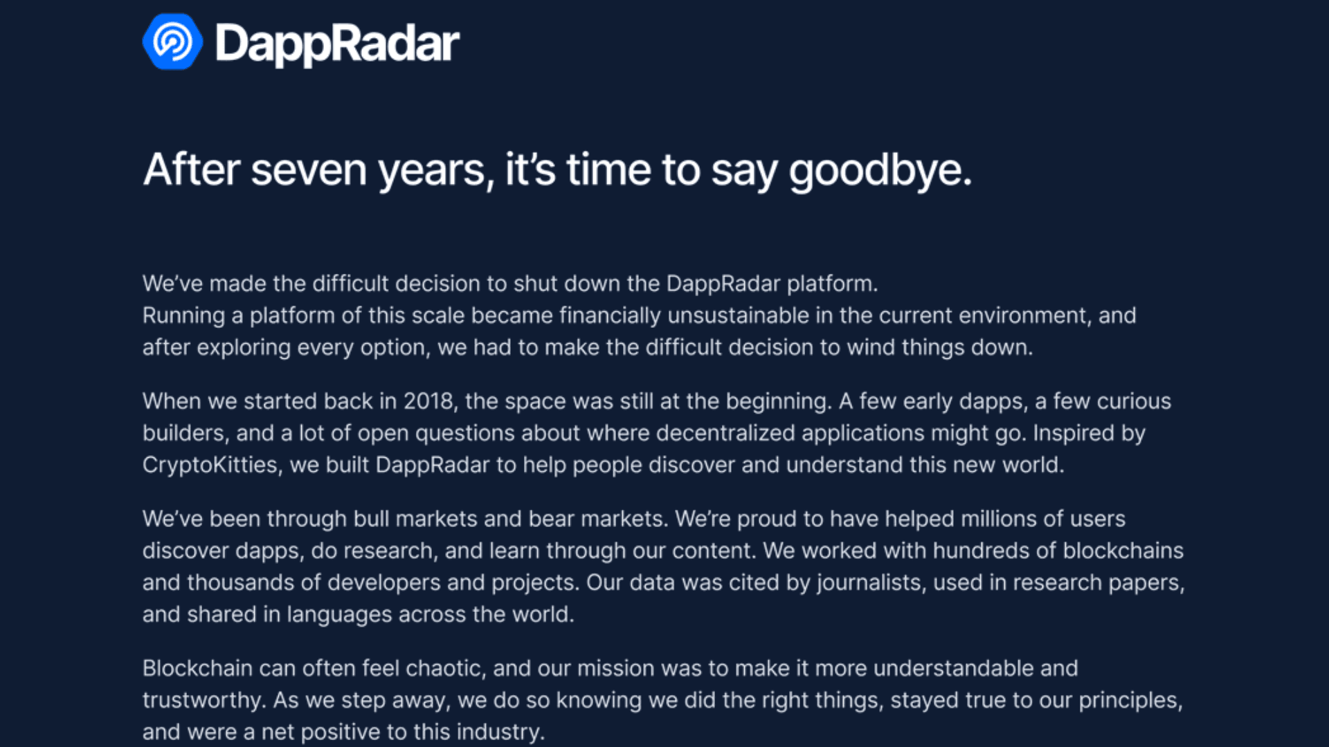 DappRadar 宣布关闭 image