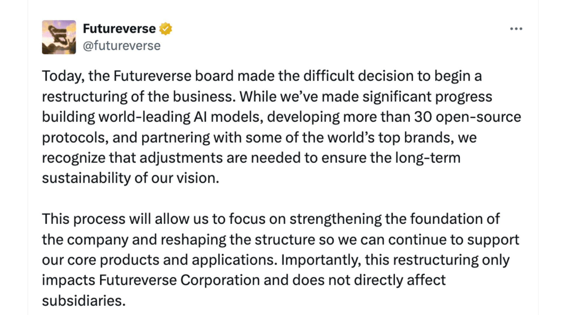 Futureverse Pivots to Focus on AI