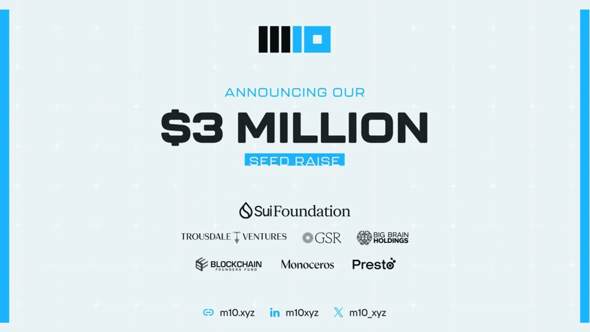 M10 Raises $3 Million Led By Sui Foundation