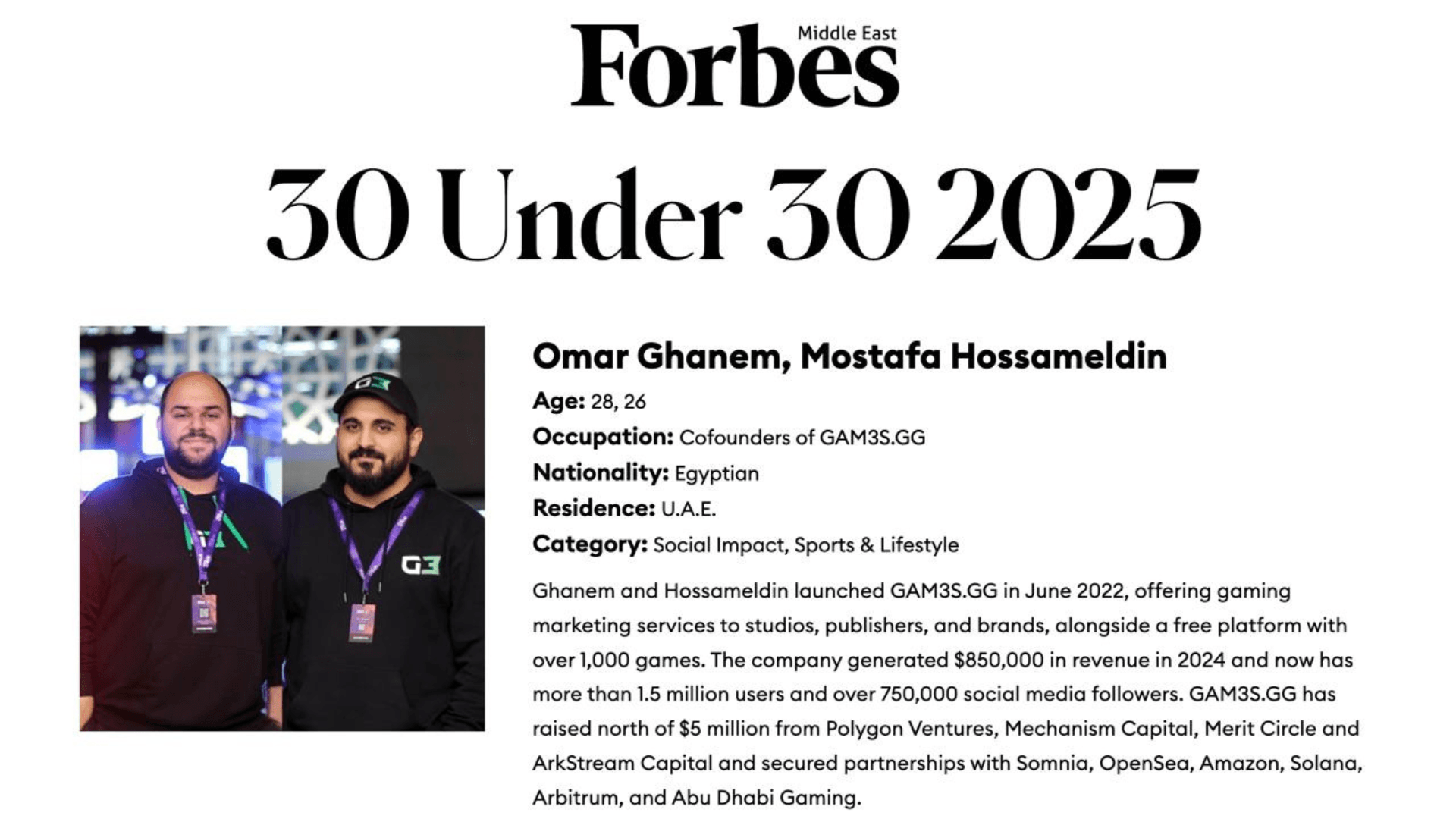 GAM3S.GG Founders Added to Forbes 30 Under 30 2025 image