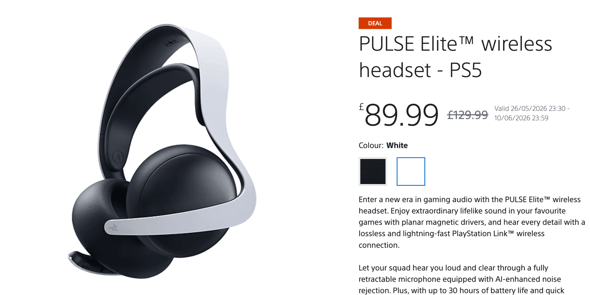 PULSE Elite Wireless Headset por £89.99 na promoção PlayStation Days of Play image