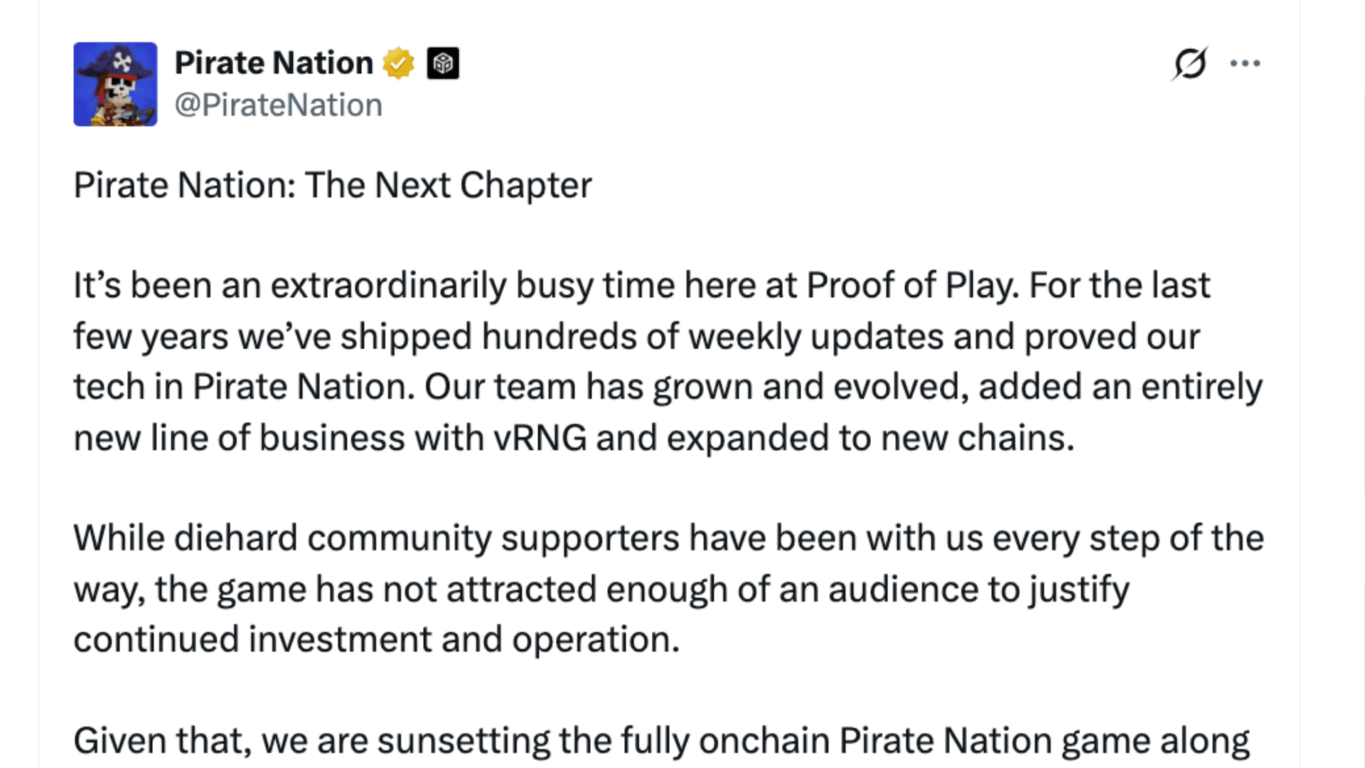 Pirate Nation Announces Shutdown