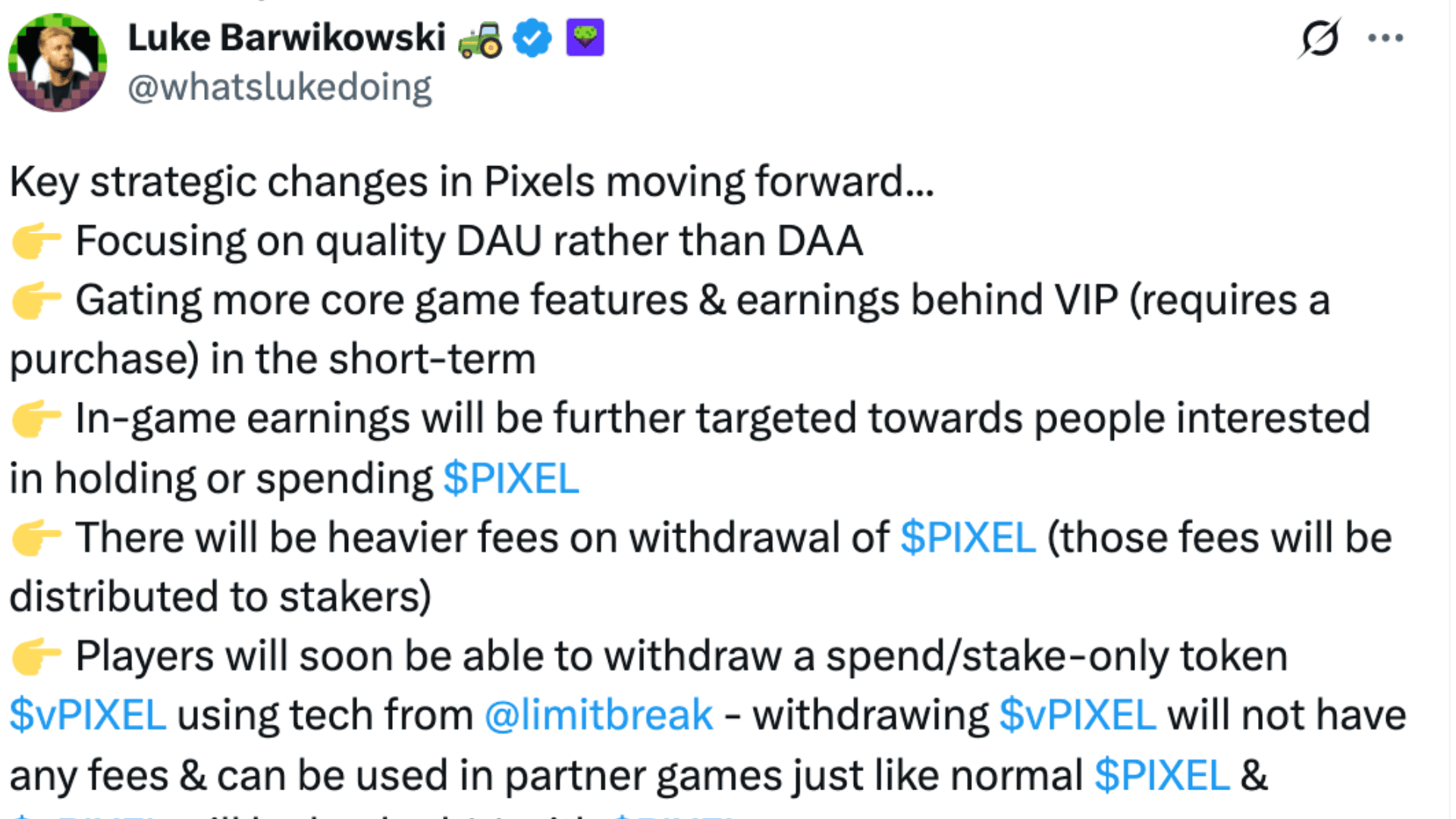 Pixels Strategic Updates to Improve Token Utility