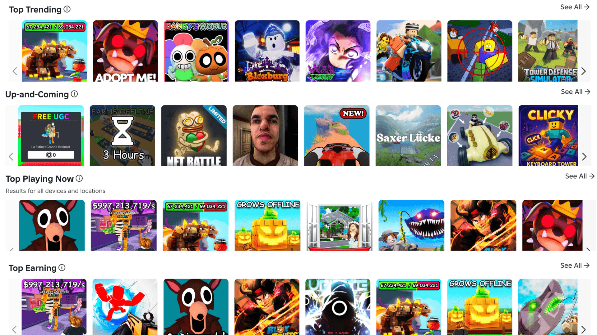 Roblox Top Charts for October 2025