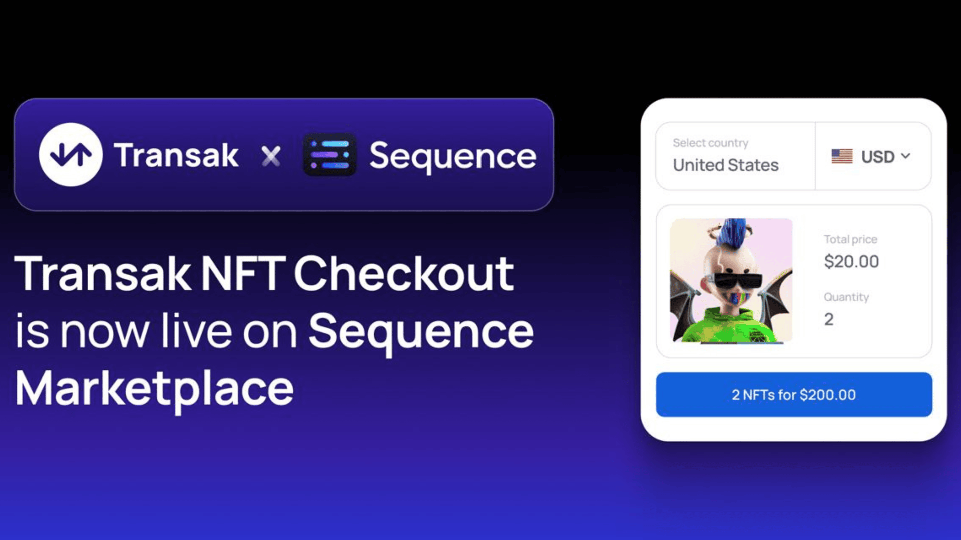 Transak NFT 結帳功能現已整合至 Sequence image