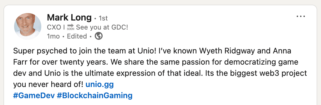 Unio Appoints New CEO Mark Long