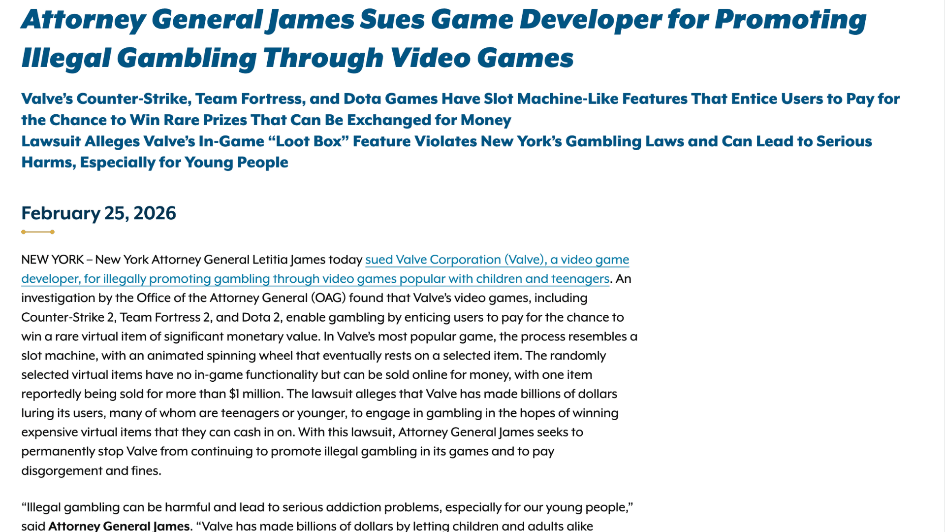 Valve Sued Over Loot Boxes in CS2, Dota 2, and TF2