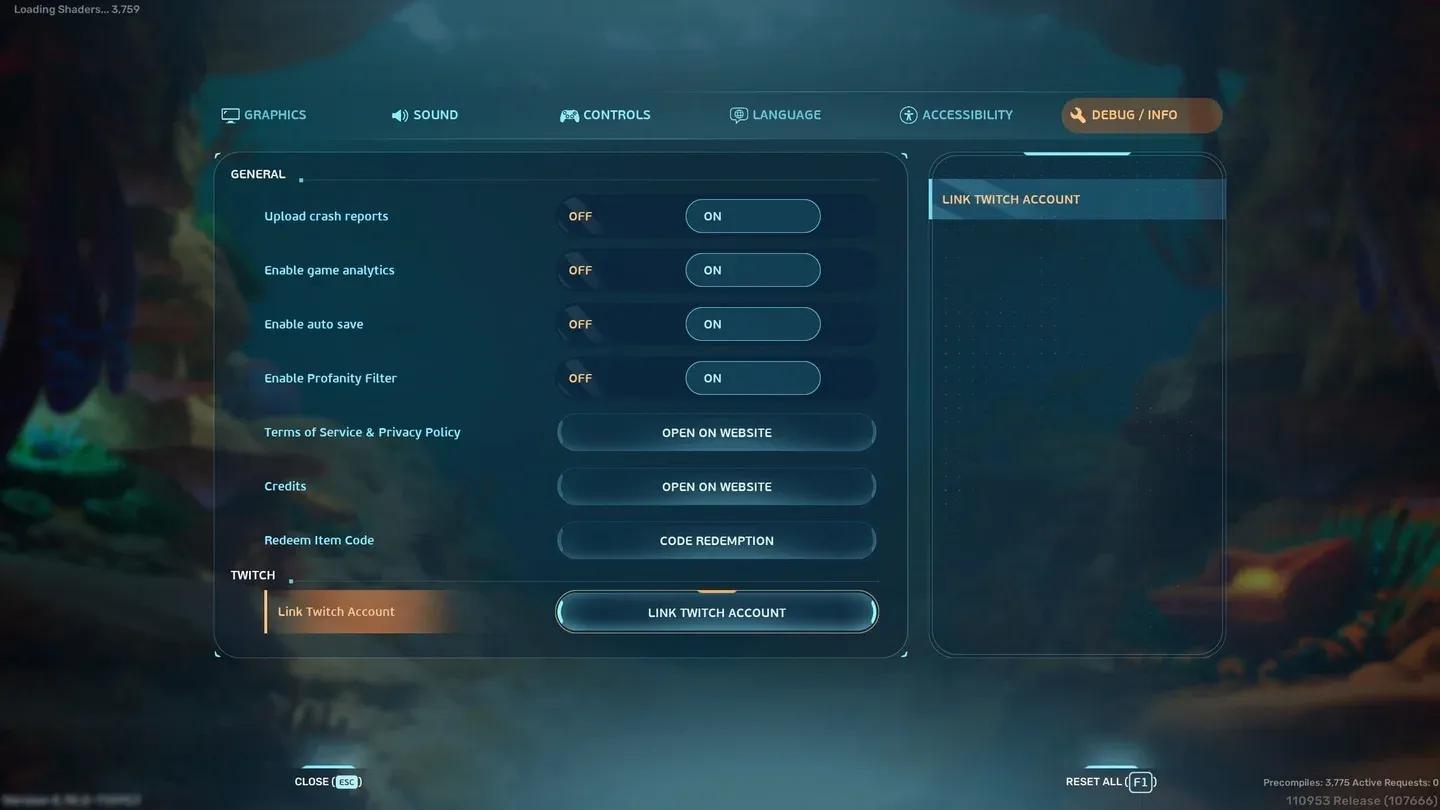 In-game Twitch link menu