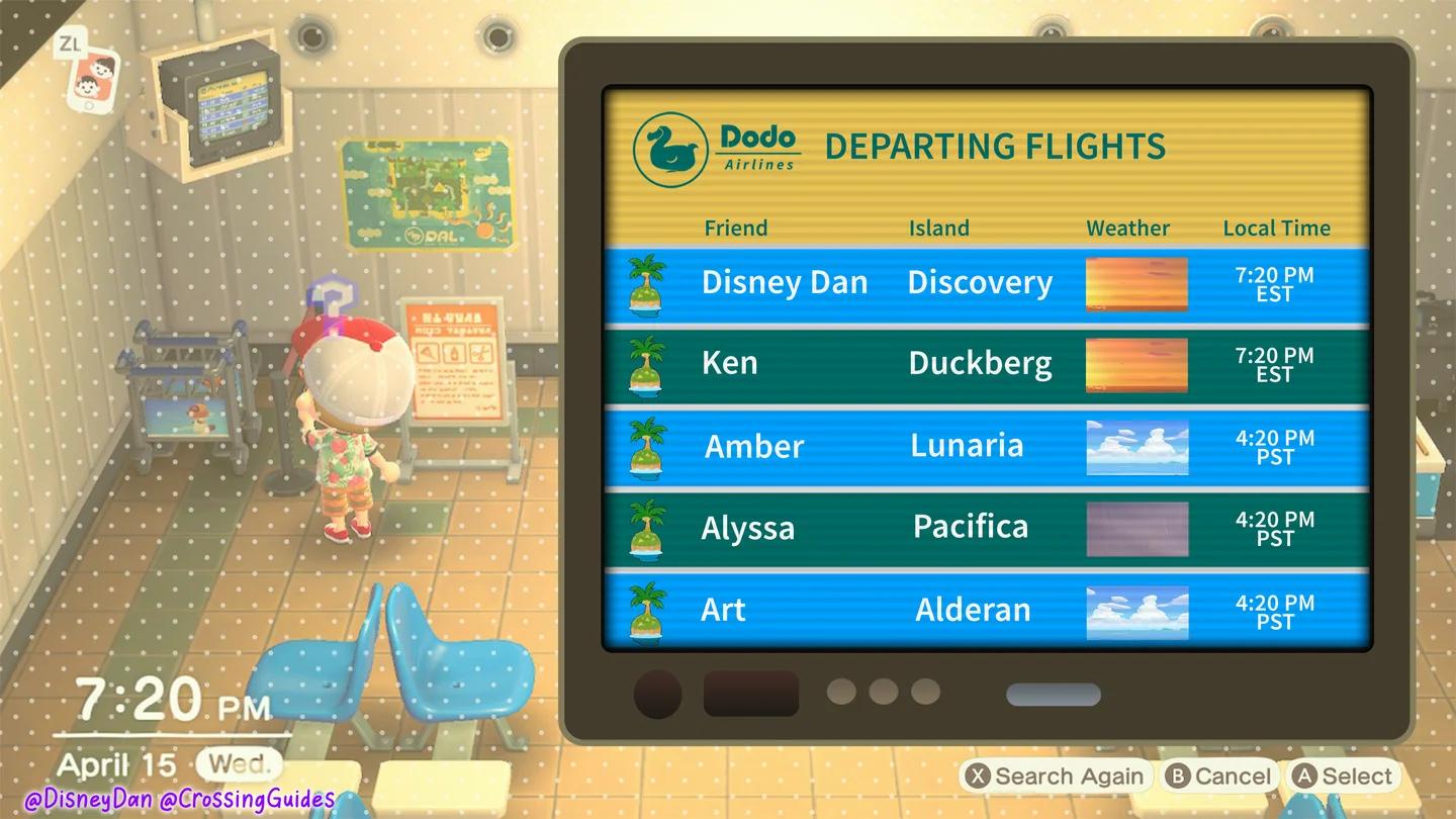 Animal Crossing New Horizons Dodo Airlines airport interior UI