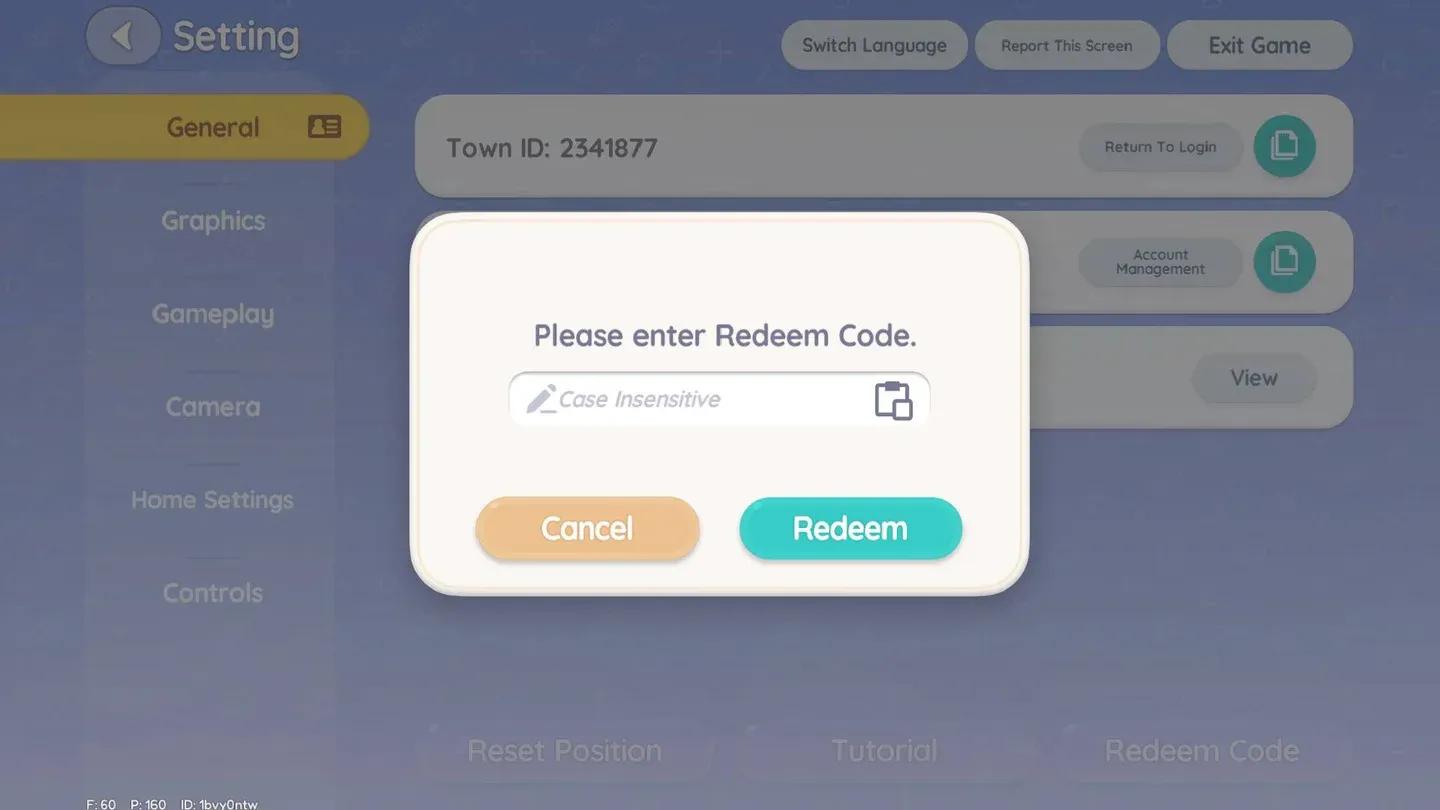 Redeem code input screen