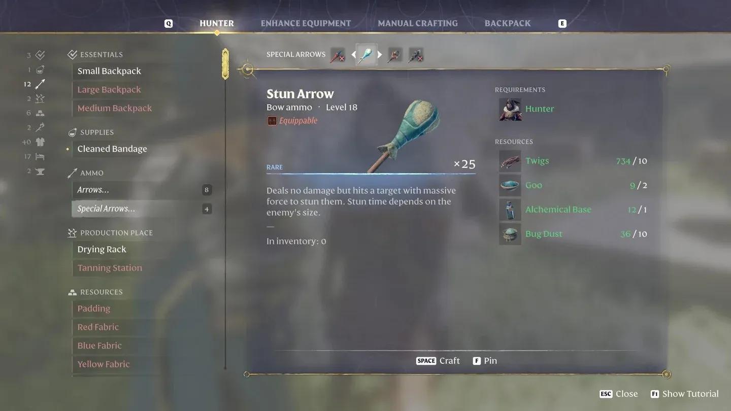 Arrow crafting at the Hunter