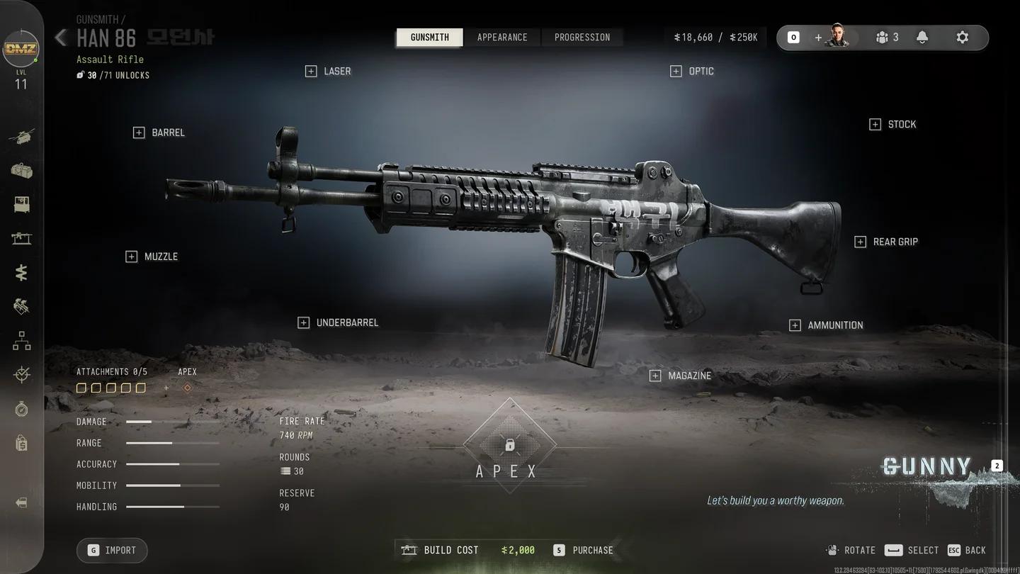 MW4 DMZ Gunsmith assault rifle weapon list with unlock status shown