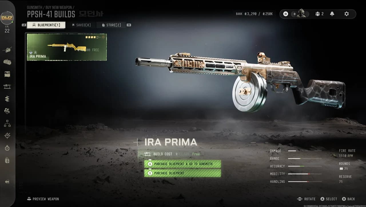 MW4 DMZ Gunsmith blueprint purchase with DMZ Cash cost displayed