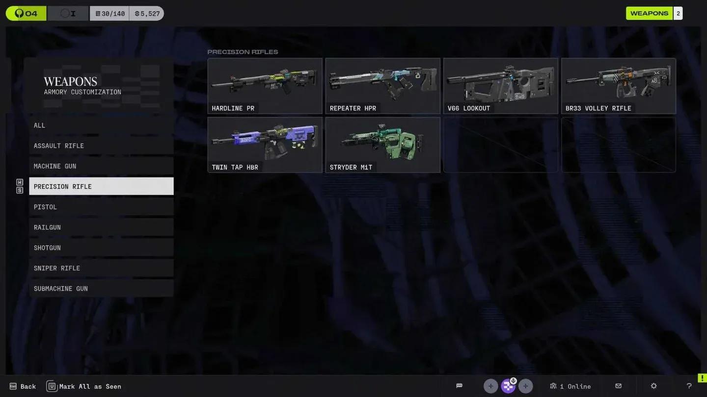 Visualización de niveles de rareza de armas