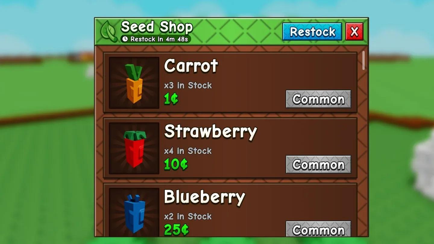 Seeds Shop crop selection