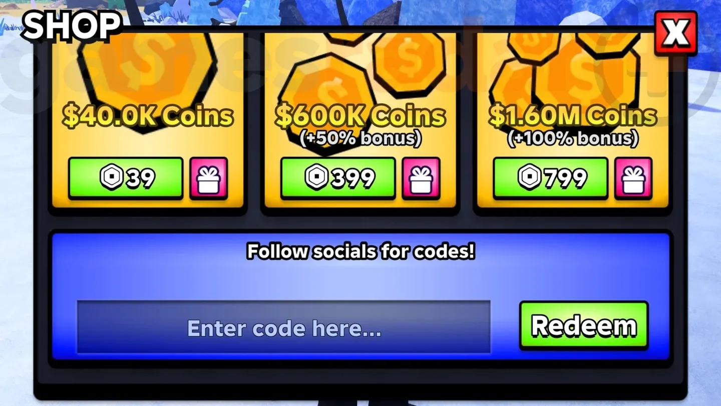 Code entry in the Shop menu