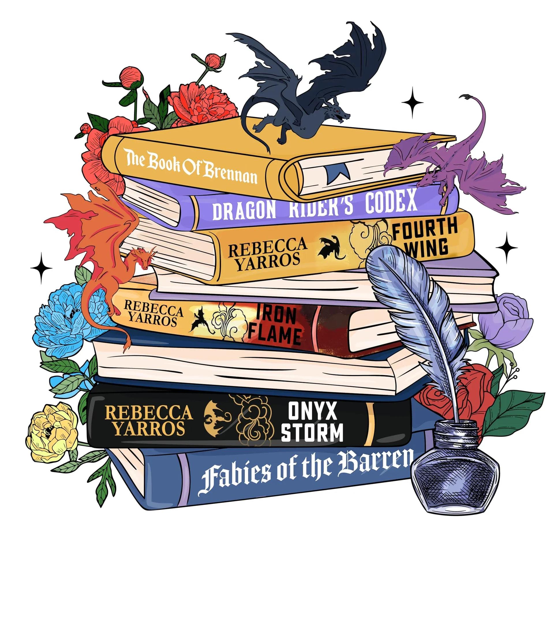 Fourth Wing Dragon Book Stack Sticker ...