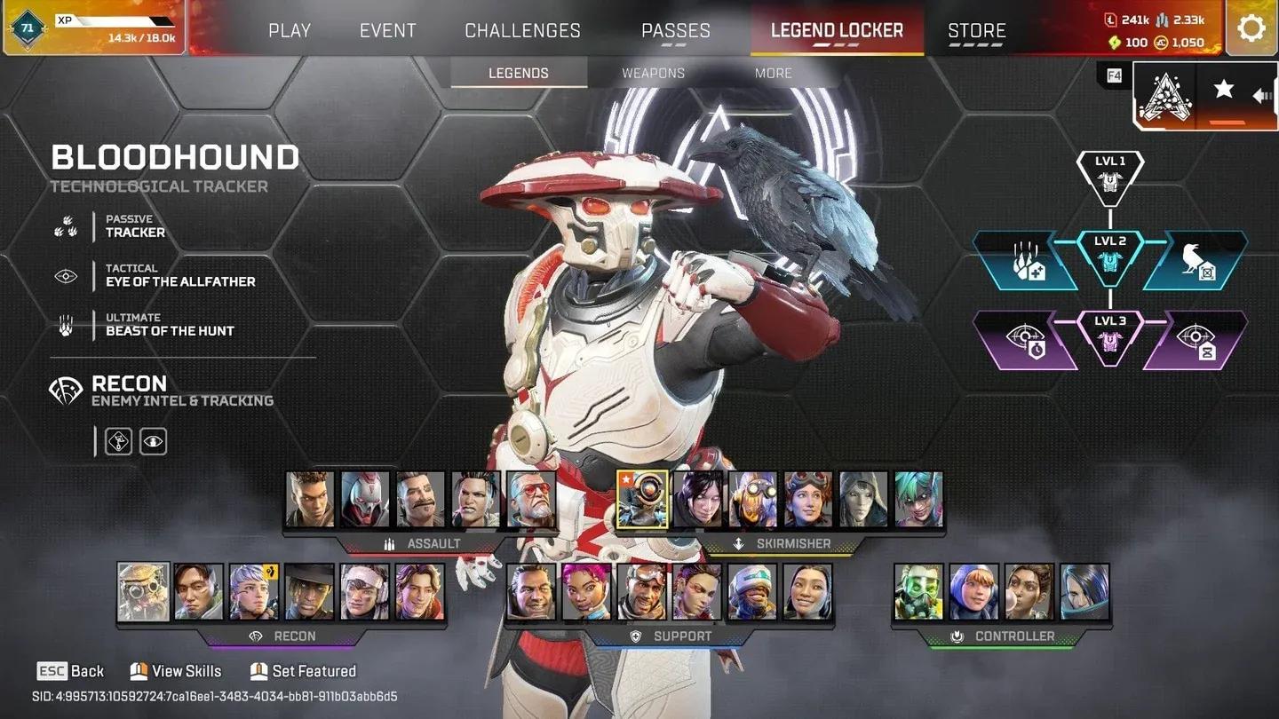 Legend upgrade selection menu