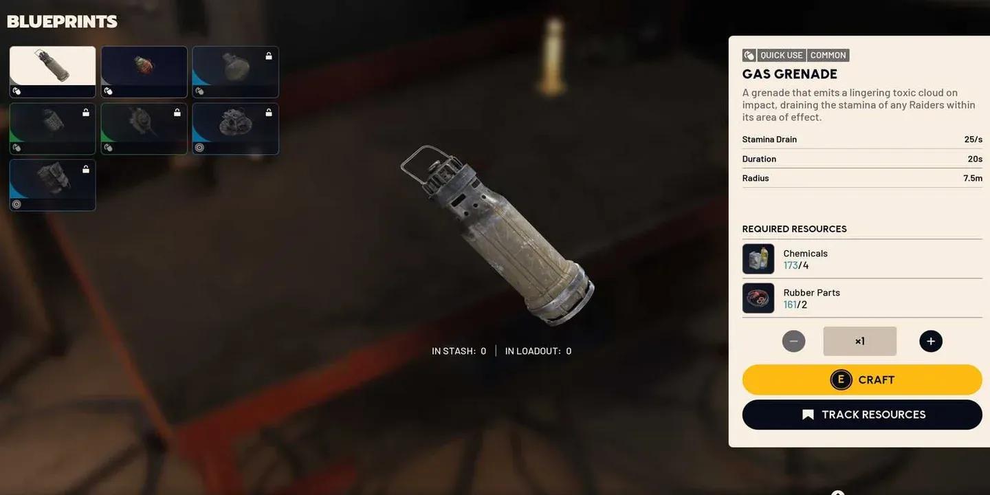 Blaze Grenade crafting screen