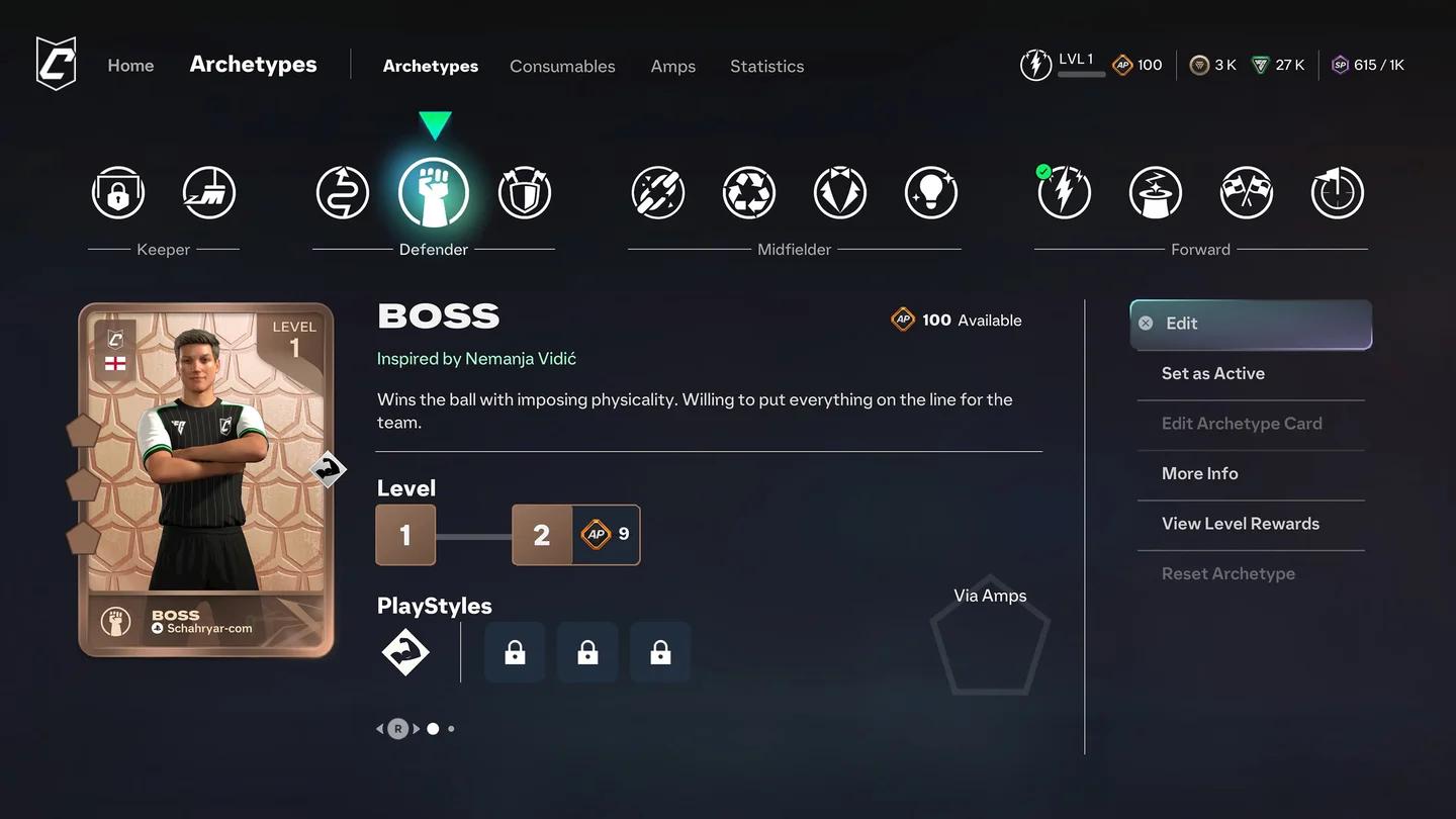 EA FC 27 Finisher Archetype showing Finishing and Composure AP costs