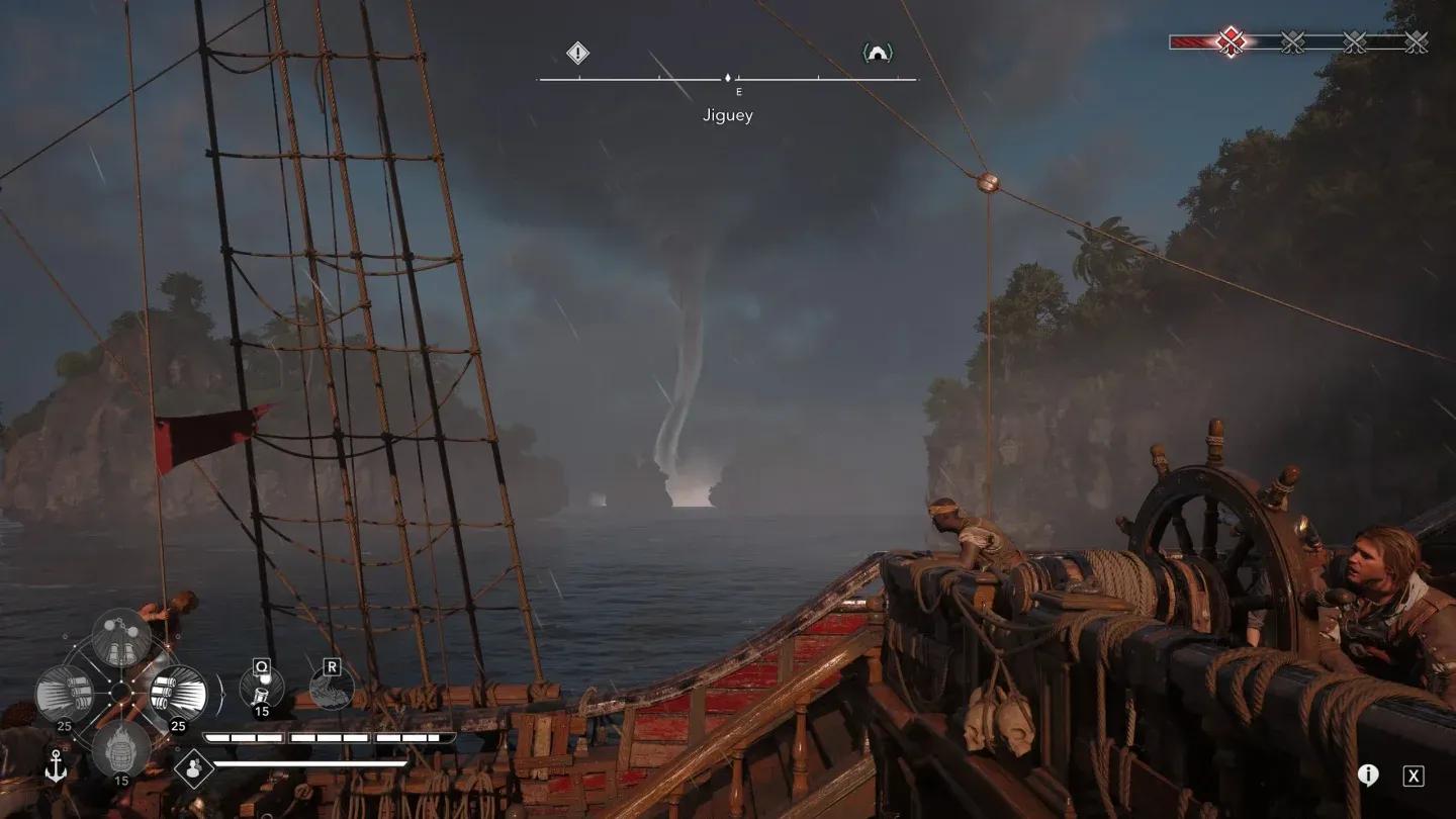 Broadside cannons in action